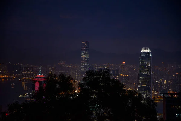 夜の香港の街並み照明 — ストック写真
