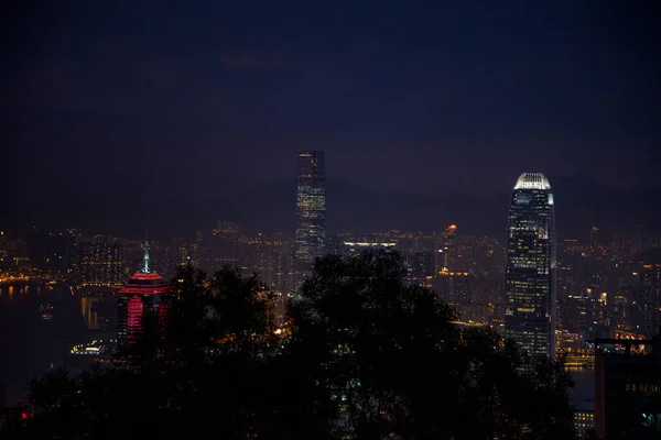 Iluminação Paisagem Urbana Hong Kong Noite China — Fotografia de Stock