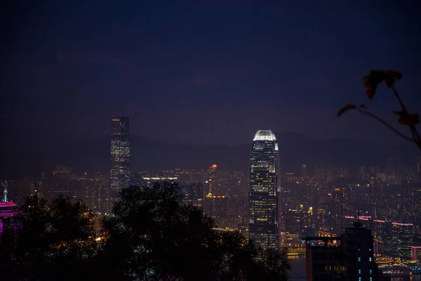 Városkép Megvilágítása Hong Kong Éjszaka Kína — Stock Fotó