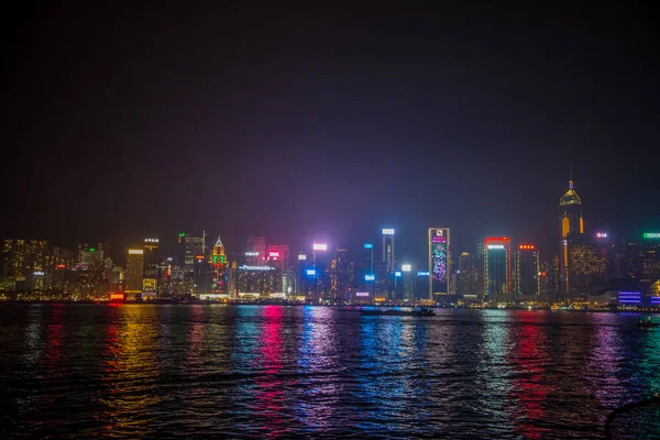 Cityscape Belysning Hongkong Natten Kina — Stockfoto