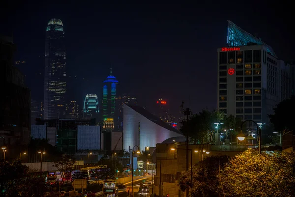 Cityscape Belysning Hongkong Natten Kina — Stockfoto