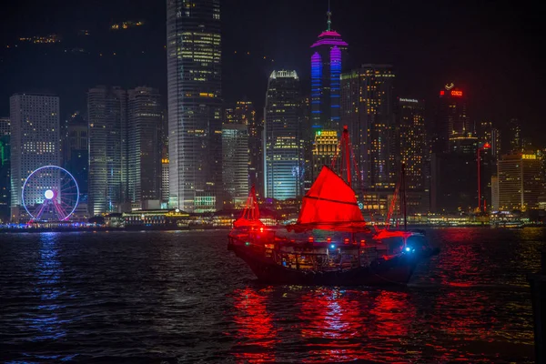 Gece Vakti Hong Kong Işıklandırılması Çin — Stok fotoğraf
