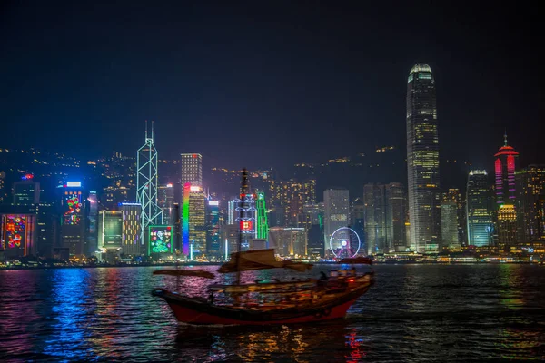 Φωτισμός Cityscape Του Χονγκ Κονγκ Νύχτα Κίνα — Φωτογραφία Αρχείου