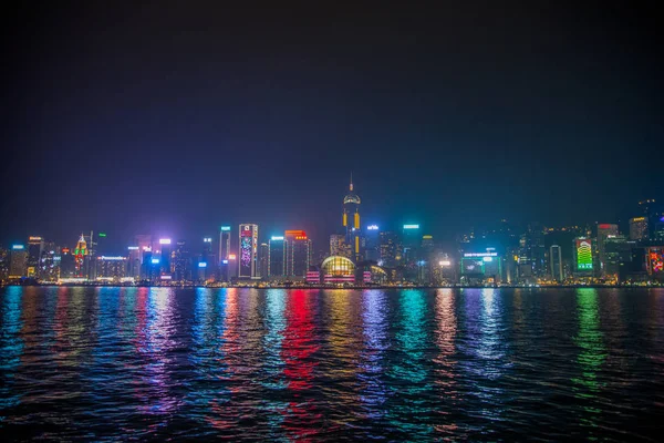 Φωτισμός Cityscape Του Χονγκ Κονγκ Νύχτα Κίνα — Φωτογραφία Αρχείου