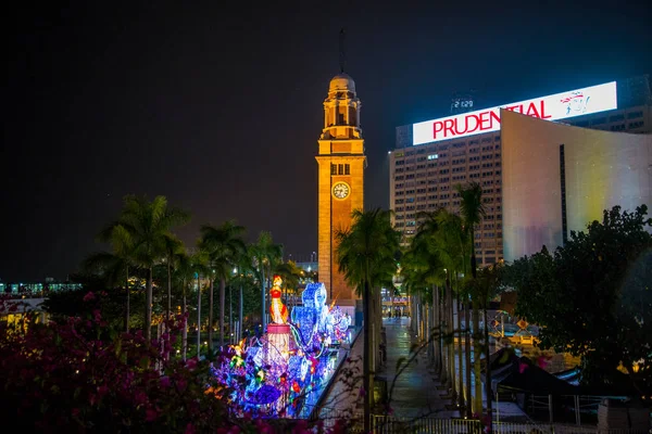 Cityscape Belysning Hongkong Natten Kina — Stockfoto