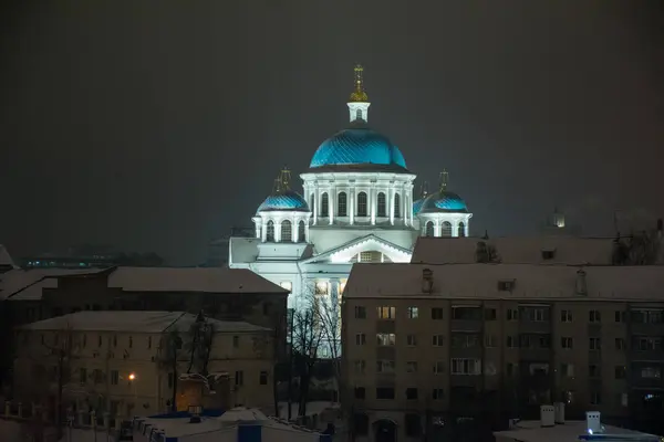 Uitzicht Verlichte Kathedraal Van Kazan Ikoon Van Moeder Gods Rusland — Stockfoto