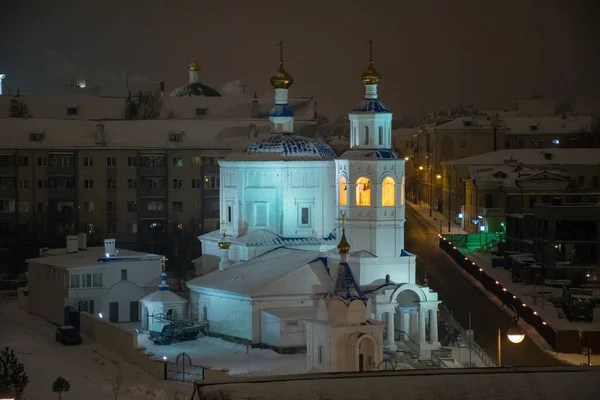 Vista Panorâmica Iluminação Arquitetura Cidade Kazan Temporada Inverno Rússia — Fotografia de Stock