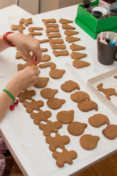 Horneado fresco casero Chritstmas galleta de jengibre cookieready para decorar. Enfoque selectivo — Foto de Stock