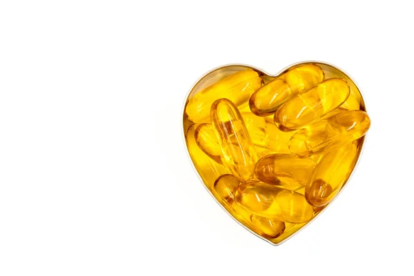 Omega Fish Oil Capsules Shape Heart Copy Space — Stock Photo, Image