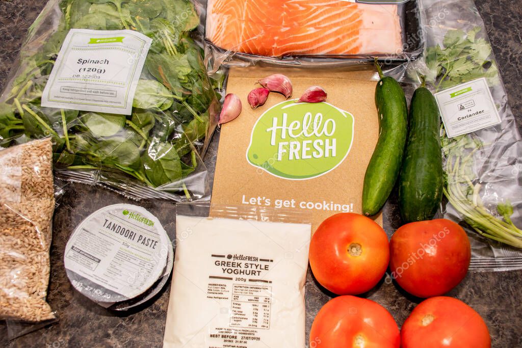 Sydney, Australia 2020-05-09 Hello Fresh meal kits packed in paper bags