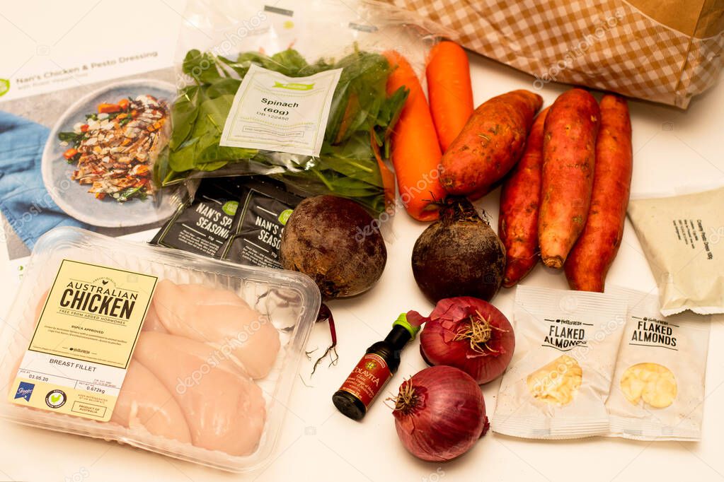 Sydney, Australia 2020-05-09 Hello Fresh meal kits packed in paper bags