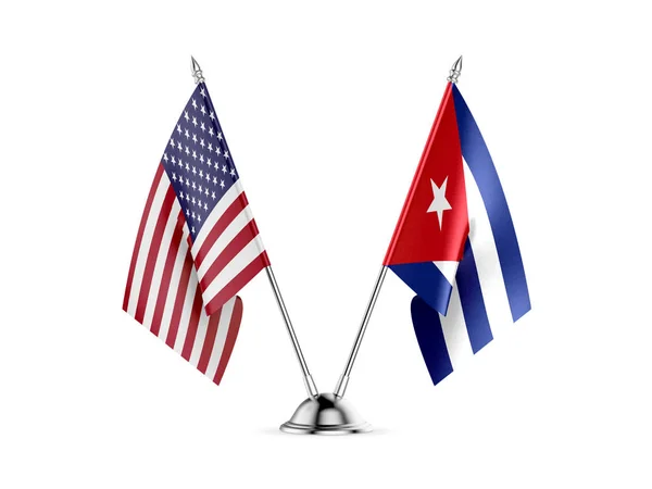 Desk flags, United States America and Cuba, isolated on white background. 3d image — Stock Photo, Image