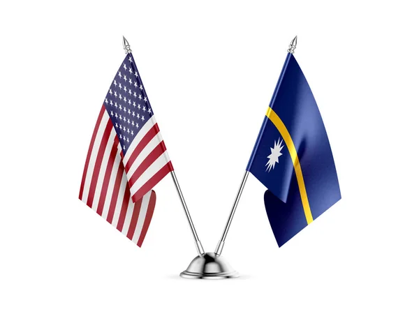Desk flags, United States America and Nauru, isolated on white background. 3d image — Stock Photo, Image