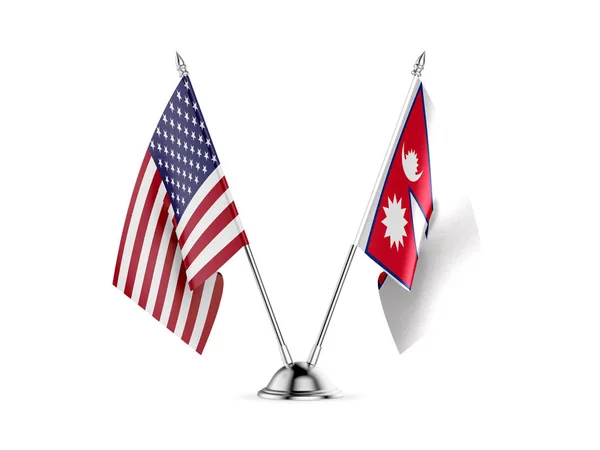 Desk flags, United States America and Nepal, isolated on white background. 3d image — Stock Photo, Image