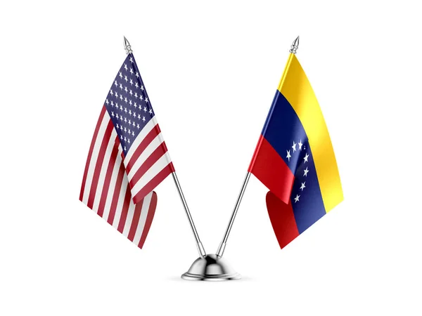 Desk flags, United States America and Venezuela, isolated on white background. 3d image — Stock Photo, Image