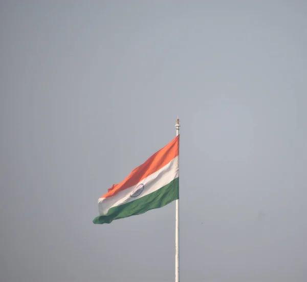 Bandeira Nacional Indiana Acenando Vento Lago Hussain Sagar Hyderabad Telangana — Fotografia de Stock