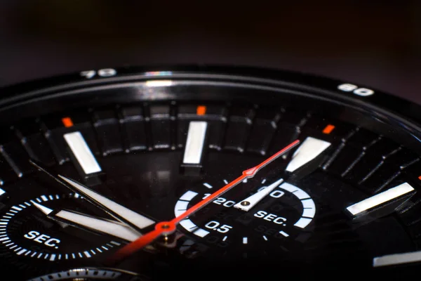 Close up of hand watch on black background. — Stock Photo, Image