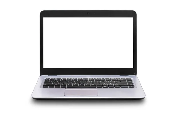 흰색 배경에 격리 된 빈 화면이있는 노트북 컴퓨터. 클리핑 경로는 이 이미지에 포함됩니다.. — 스톡 사진