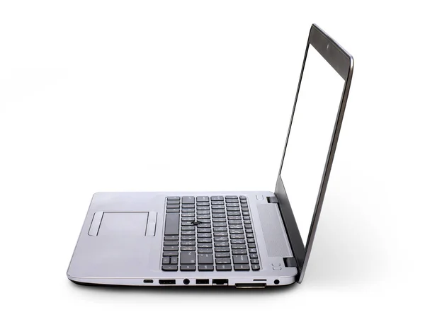 Side view of Laptop computer with blank screen isolated on white background. Clipping Path include in this image. — Stock Photo, Image