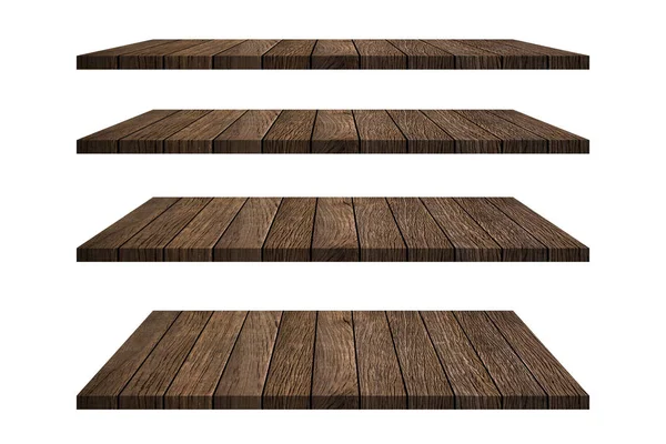 Wood shelves table top collection isolated on white background. Clipping path include in this image. — Stock Photo, Image