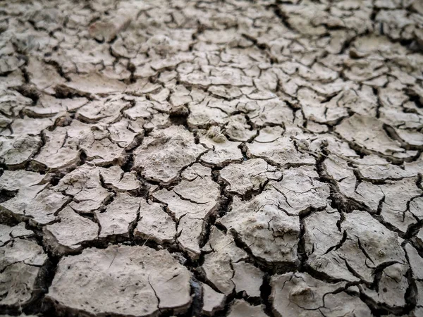 Texture di terra crepata essiccata a causa della stagione delle piogge e della siccità. — Foto Stock