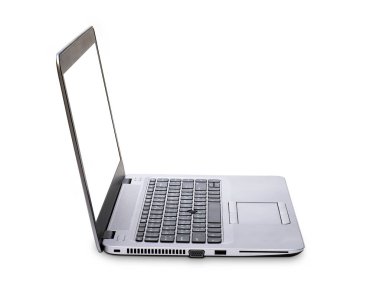 Left view of Laptop computer with blank screen isolated on white background. Clipping Path include in this image.