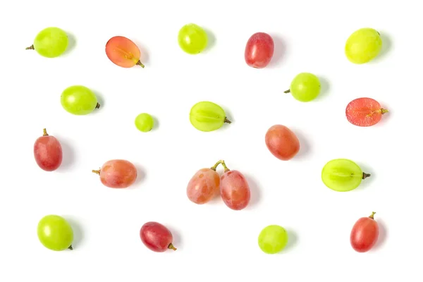 Draufsicht auf grüne und rote Trauben isoliert auf weißem Hintergrund. — Stockfoto