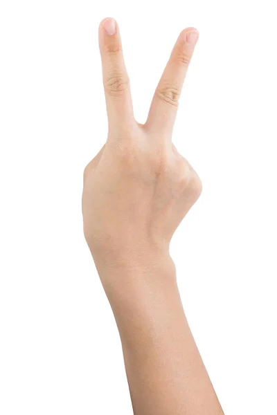Vários gestos e sinal da mão da mulher isolado no fundo branco com caminho de recorte . — Fotografia de Stock