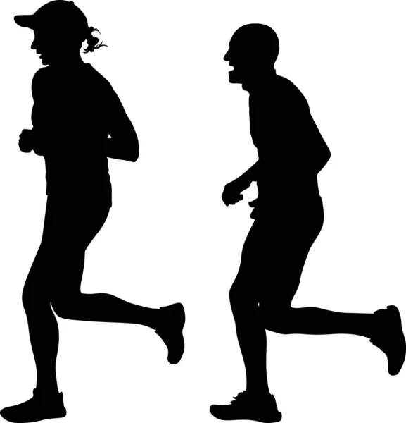 Man and woman as a runners silhouette vector — Stock Vector