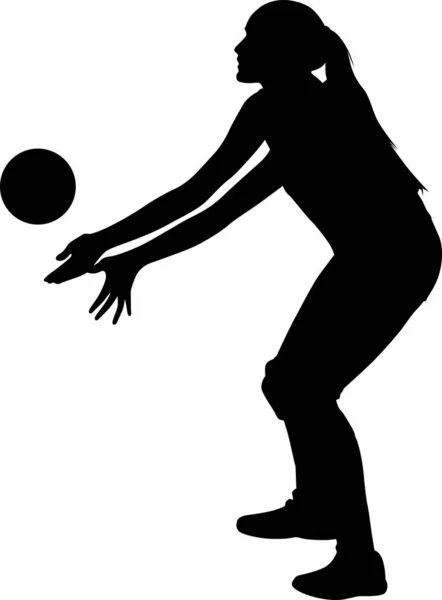 Volleybal meisje speler. vrouwen groep spelen volleybal silhouet v — Stockvector
