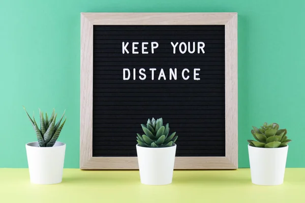 Keep Your Distance Warning Sign Flowers Pot Located Distance Each — Stock Photo, Image
