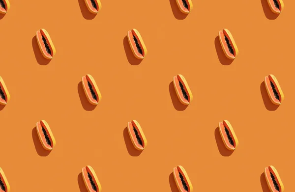 Trendi Napfény Nyári Minta Készült Papaya Élénk Fény Narancs Háttér — Stock Fotó
