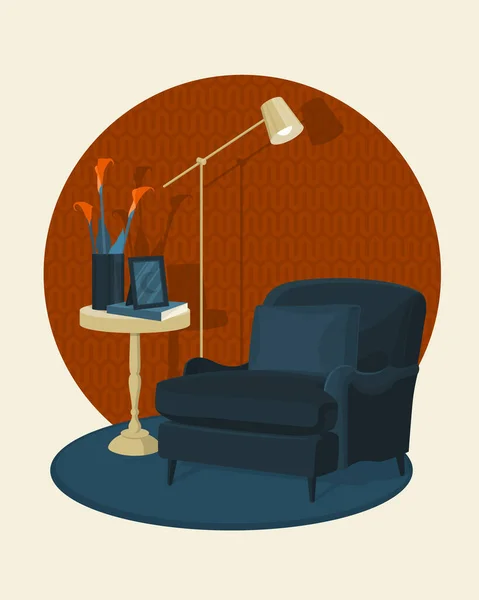 Fragment Illustration Vectoriel Intérieur Style Scandinave Fauteuil Moderne Côté Une — Image vectorielle