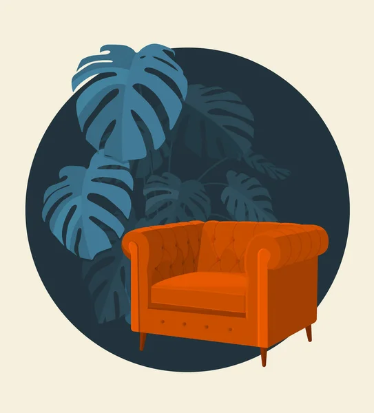 Fragmento Ilustración Vectorial Interior Estilo Escandinavo Moderno Sillón Rodeado Planta — Archivo Imágenes Vectoriales