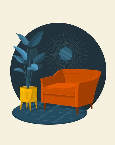 Fragmento Ilustración Vectorial Interior Estilo Escandinavo Moderno Sillón Rodeado Planta — Vector de stock