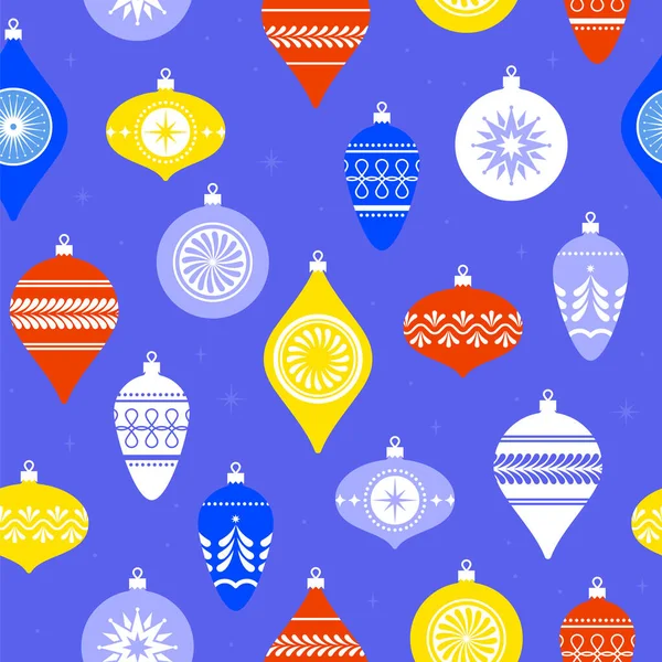 Бесшовный Новогодний Узор Рождественских Яиц Упаковки Подарков Плоская Векторная Иллюстрация — стоковый вектор