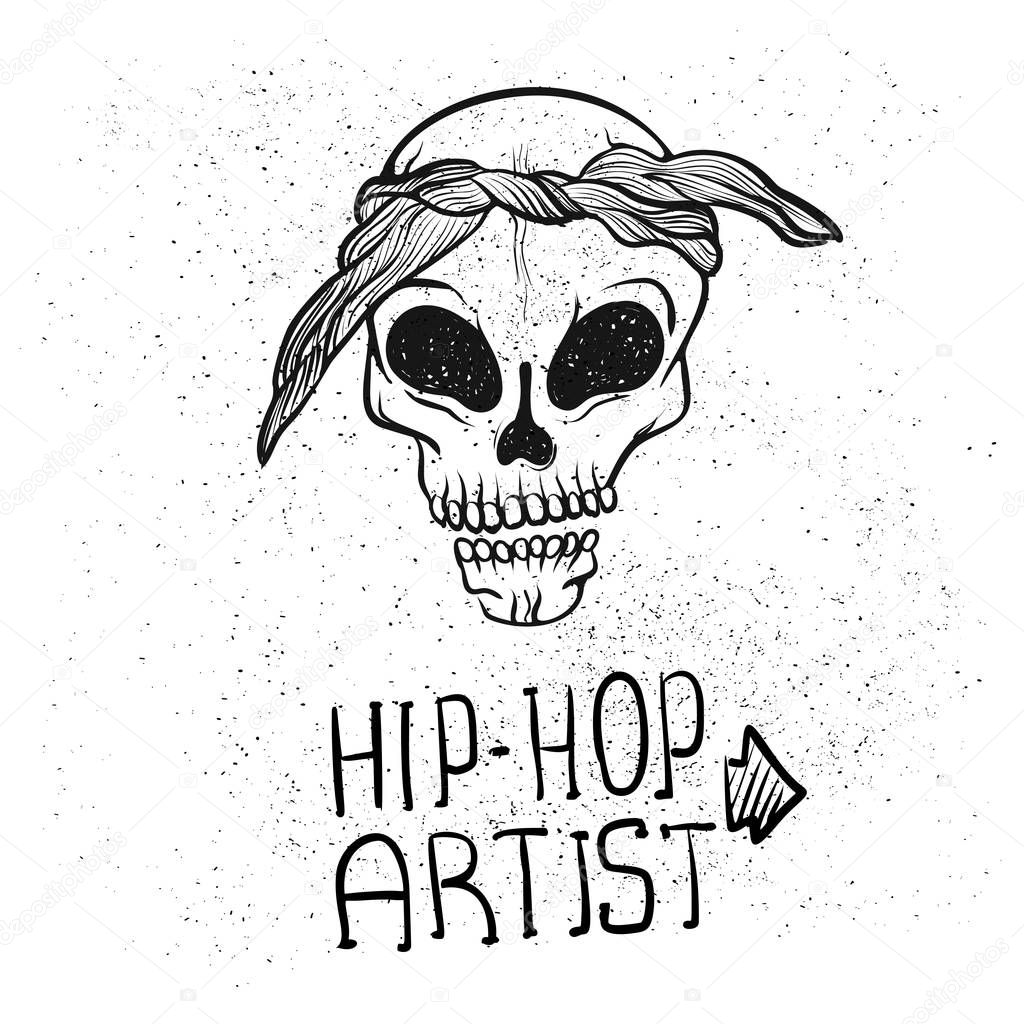 Urban Street hip hop gangsta rapper, skull in bandana