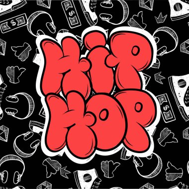 hip hop müzik parti çizimde grafiti stili, yazı logo, vektör. Tipografi için poster, tişört veya etiketleri