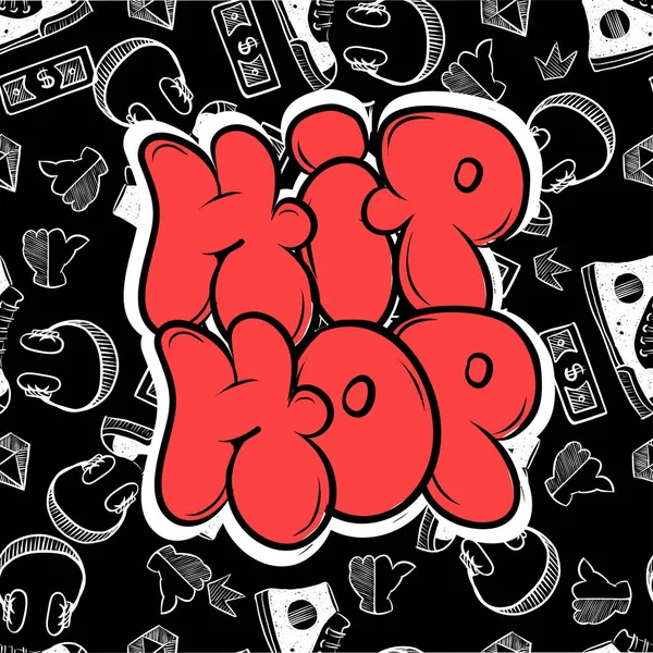 Hip hop music party illustration in graffiti style, lettering logo, vector.Typography for poster,t-shirt or stickers — Stock Vector