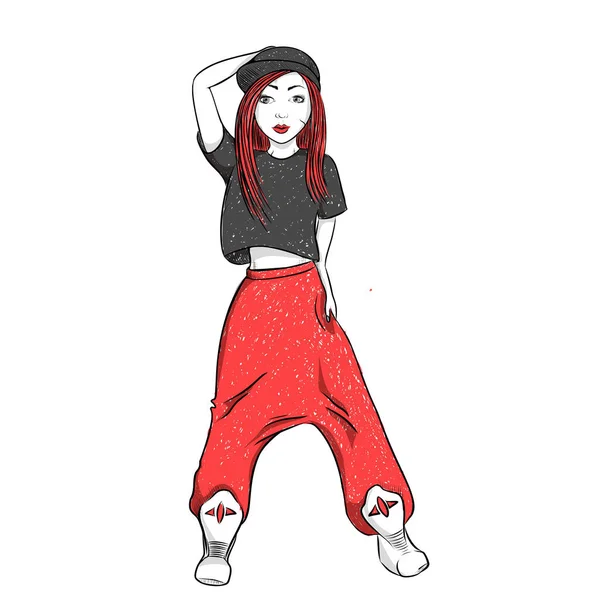 Chica bailarina de hip hop. Pretty Young Urban Rap Girl. Ilustración vectorial — Vector de stock