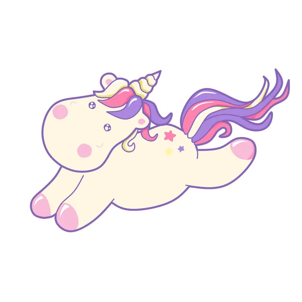 Kawaii Illustration Cute Unicorn Fairy Tale Creature Pink Curly Hair — Stock Photo, Image