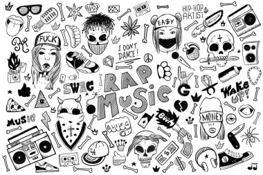 Siyah izole simge - müzik. Beyaz arka plan üzerinde izole sanat doodle. Vektör çizim.