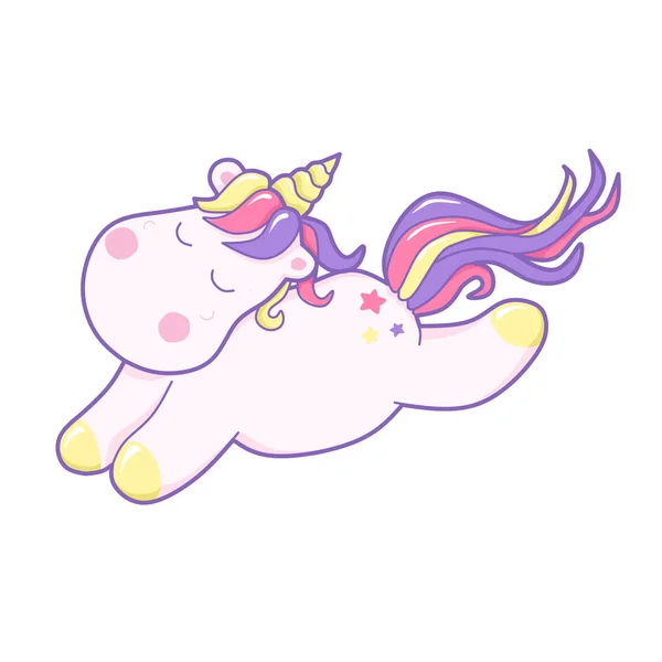 Kawaii Vector Ilustración Lindo Unicornio Criatura Cuento Hadas Pelo Rizado — Vector de stock