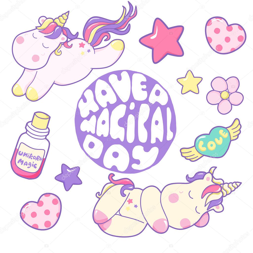 Kawaii Vector Illustration Cute Unicorn Beautiful Unicorn Asleep On The Clouds And The Inscription Never Stop Dreaming Isolated On White Background Larastock