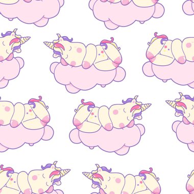 Küçük Kawaii tek boynuzlu atlar, sinek, rüya, hassas renklerde seamless modeli