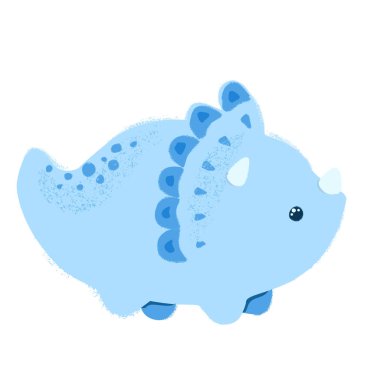 Kawaii dinozor ceratops. Şirin illüstrasyon. Doğum günün kutlu olsun. Bu etiket, yama, telefon durumda, poster, tekstil, t-shirt, kupa ve diğer tasarım için kullanılabilir.