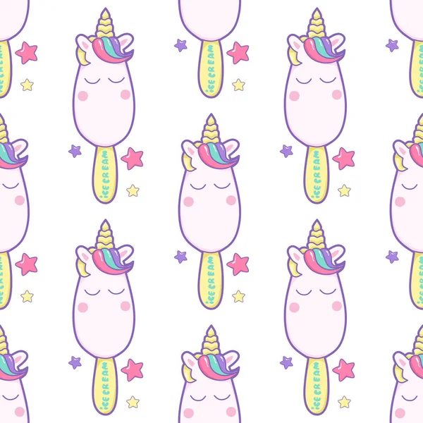 Schattig Kawaii Ijs Stok Unicorn Dromen Sterren Naadloze Patroon Pastel — Stockvector