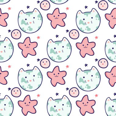 Kozmik seamless modeli, sevimli gezegen uzayda doodle, illüstrasyon vektör