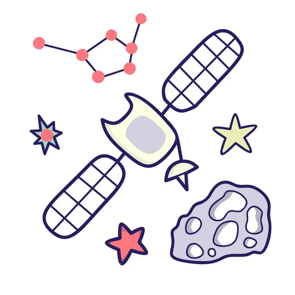 Uppsättning galaktiska objekt. Satellit, stjärnor, stjärnbilder — Stock vektor