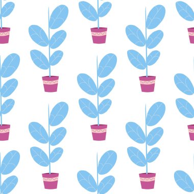 Ev saksıyı ve çiçekler düz stilde Dikişsiz desen vektör